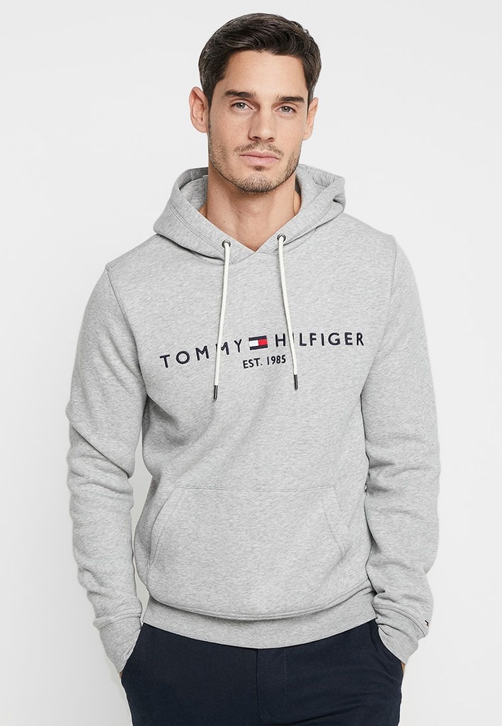 TOMMY HILFIGER BLUZA Z KAPTUREM SZARA LOGO M 1BCA