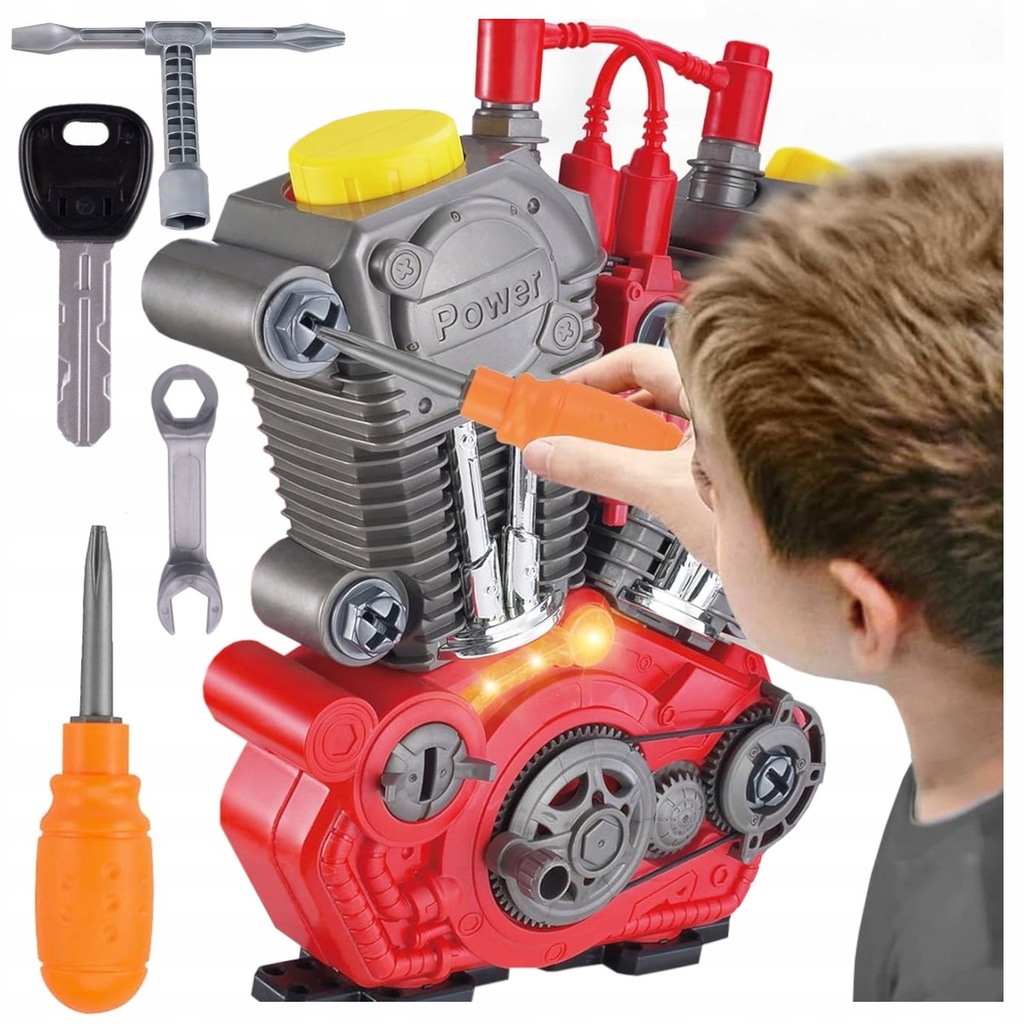 Zestaw Mały Mechanik Edukacyjny Silnik LED Dla Dzieci + Zestaw Narzędzi A