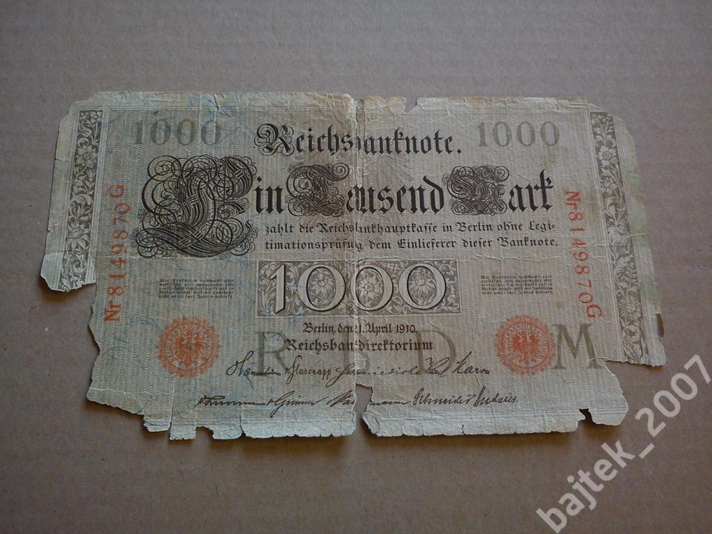 Niemcy 1000 Marek 1910 -G- słaby stan