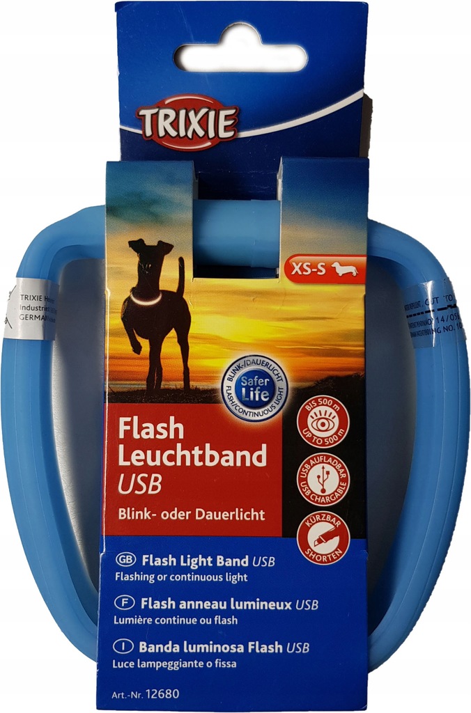Obroża dla psa świecąca gumowa ładowanie USB Trixie r. XS-S