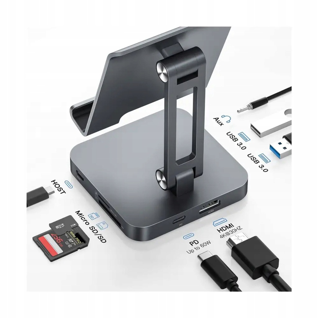 BYEASY adapter stacji dokującej 7 w 1 USB C UC-166 GRAFITOWY