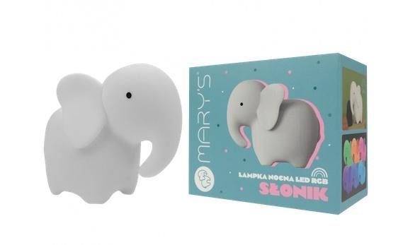 LAMPKA NOCNA LED RGB SŁOŃ BIAŁY Z PILOTEM, MARY'S