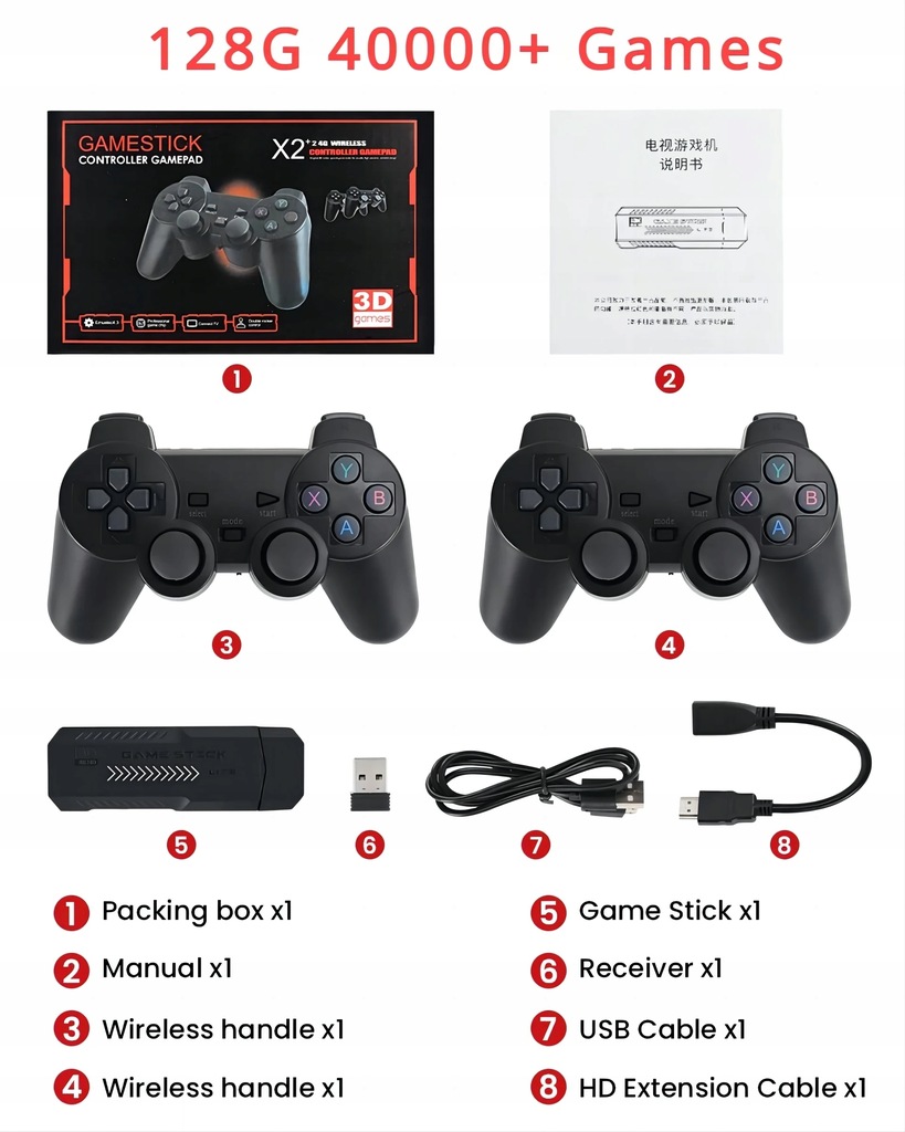X2 Plus Game Stick 4K HD Video Game Console 2.4G Double Wireless Controller