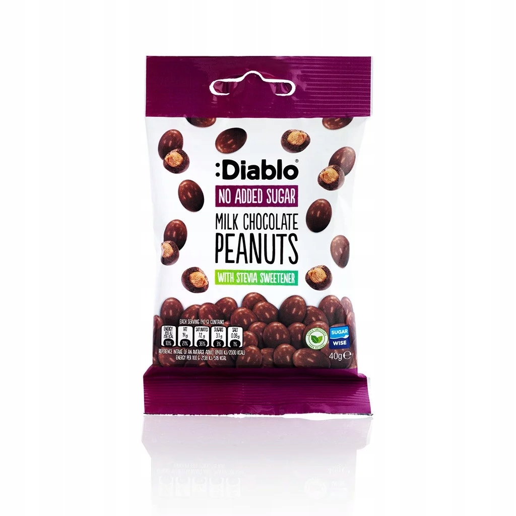 Orzechy w mlecznej czekoladzie ze stewią - 40g - Diablo