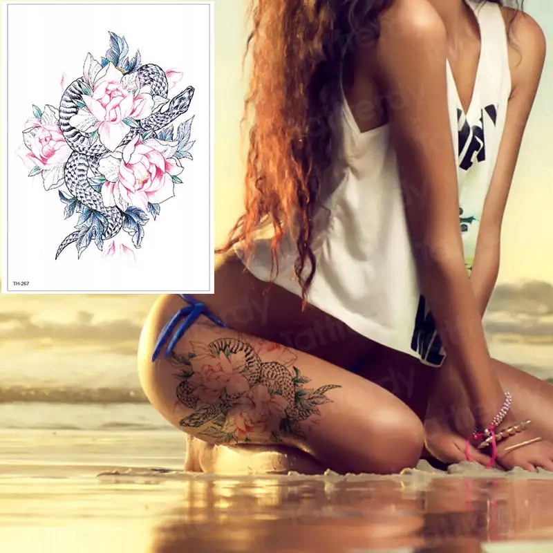 Wodoodporne naklejki z tatuażami bikini piwonia tatuaż i ciało dekorac