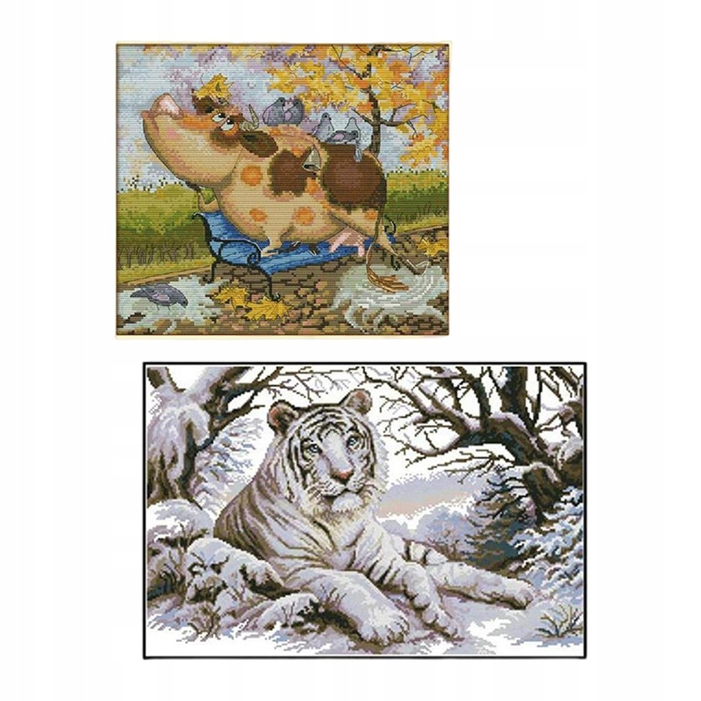 Stamped Cross Stitch Kits Printed Tiger and Cow