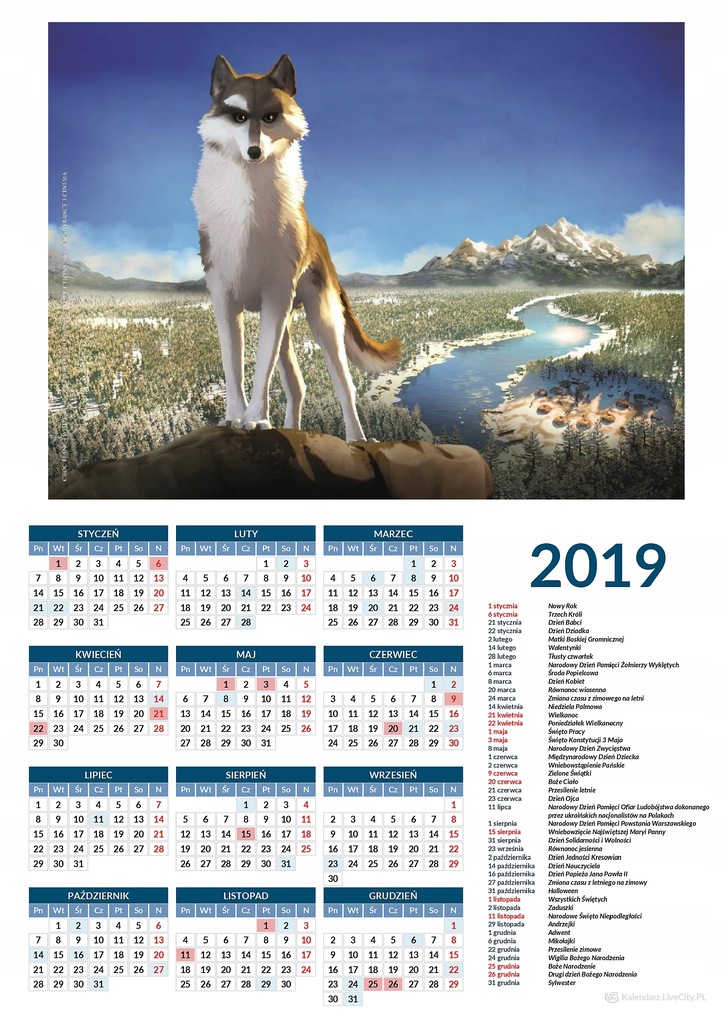 Kalendarz 2019 film biały kieł