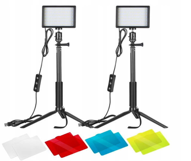 Lampy NEWEER ZC-10S. Oświetlenie ciągłe z ściemniaczem i filtrami. 2szt.