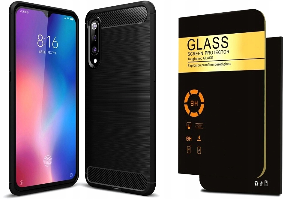 Xiaomi Mi9 | Etui PANCERNE KARBON + Mi 9 SZKŁO 9H