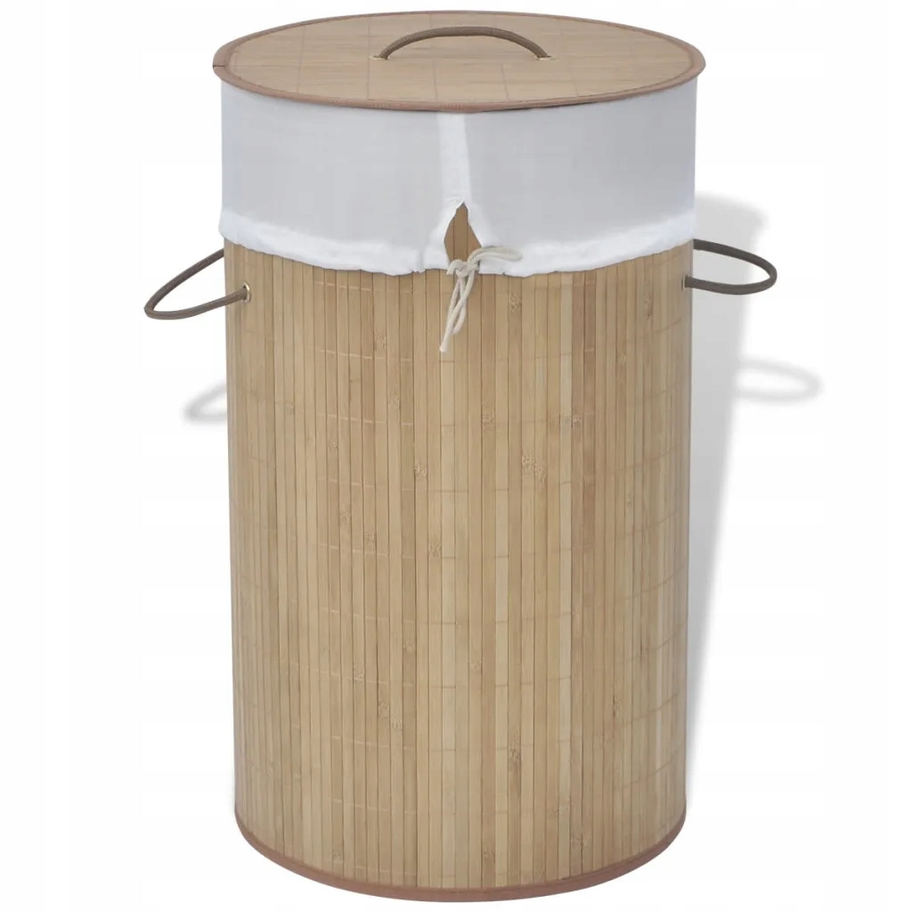 Bambusowy kosz na pranie - okrągły, naturalny kolo
