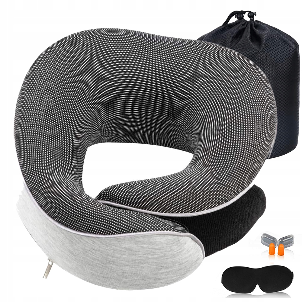 Poduszka na szyję z maską do spania 3D na podróż