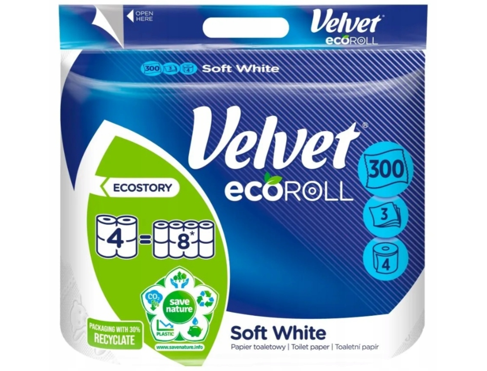 VELVET ecoROLL Papier toaletowy 4 rolki EKO Biały