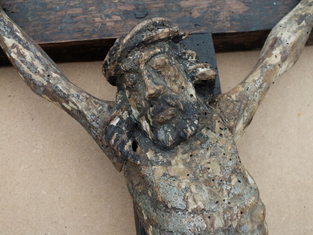Bardzo stary krzyż XIX w. LUDOWY duży drewniana rzeźba Jezus