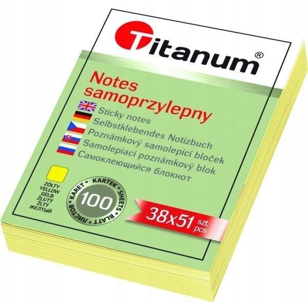 NOTES SAMOPRZYLEPNY 38X51MM 100K ŻÓŁTY, TITANUM