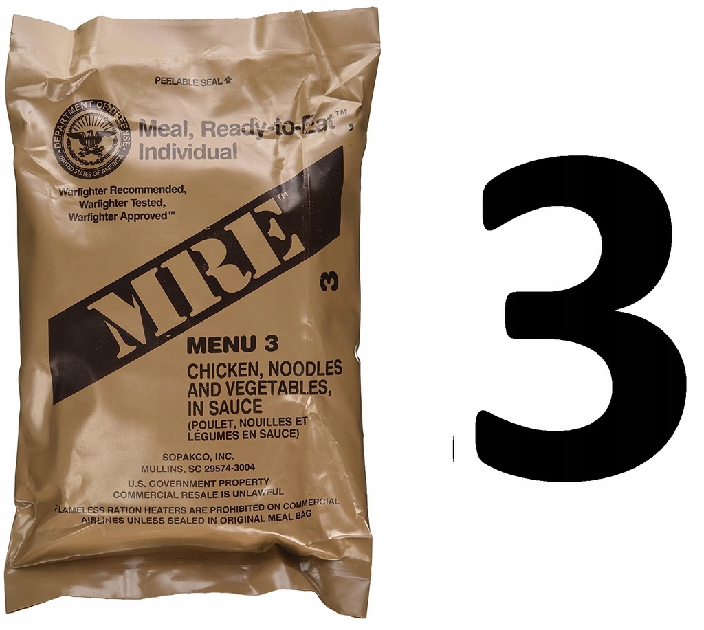 MRE 3 Amerykańskie wojskowe racje żywnościowe SRG