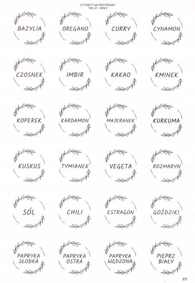 ETYKIETY NA PRZYPRAWY BIAŁE 40MM 168SZT, LEARNHOW