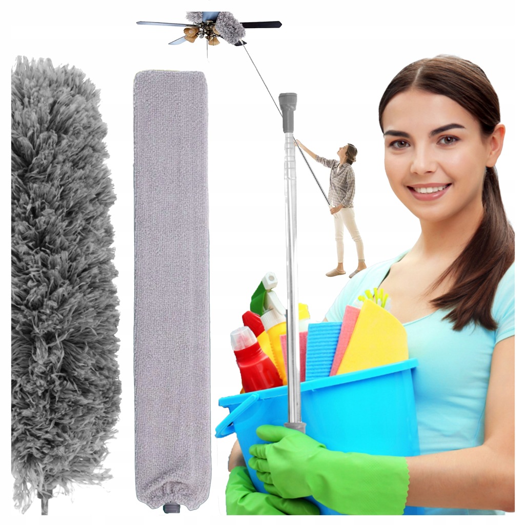 SZCZOTKA TELESKOP DO KURZU DWIE NAKŁADKI SZARA 4w1 TELESKOP DŁUGA MIOTEŁKA