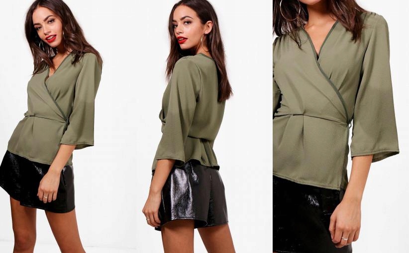 3D0B16*BOOHOO ZAKŁADANA BLUZKA KHAKI 38 R00