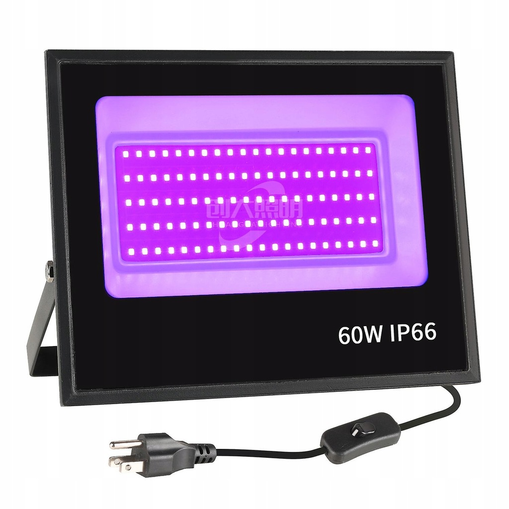 Reflektor LED 60W UV czarny, wodoodporny IP66 do imprez i malowania