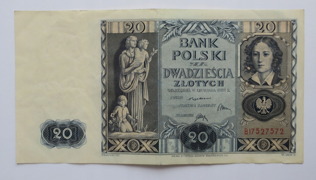 Banknot 20 zł 1936, seria BI, st. 3, bardzo ładny