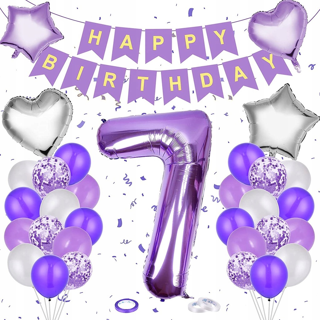 Balon z cyfrą 7, 32 sztuki dekoracja urodzinowa