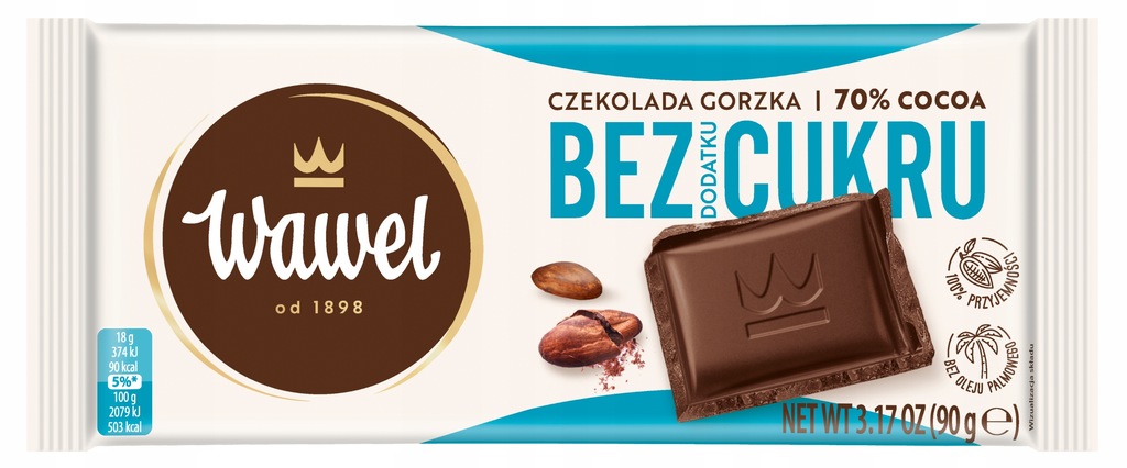 WAWEL Czekolada gorzka bez dodatku cukru 90g