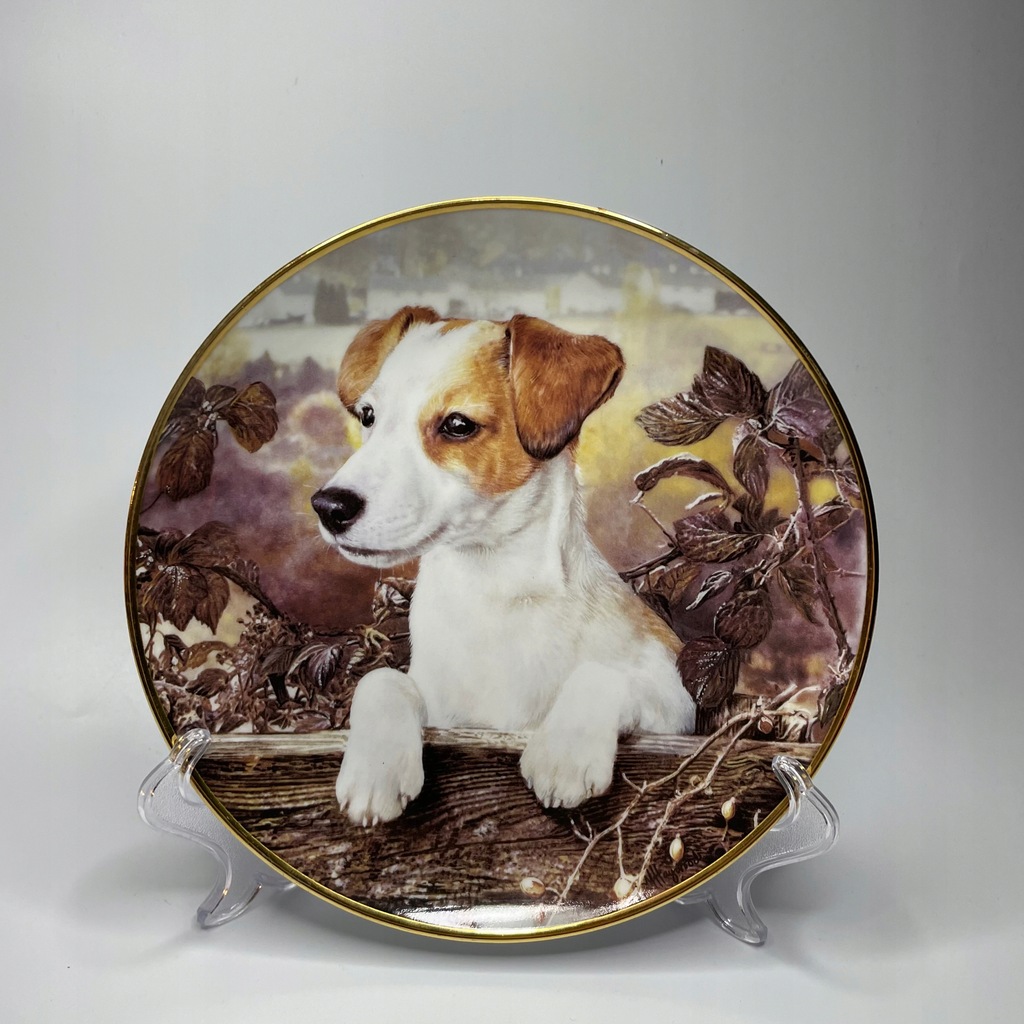 Danbury Mint Terrier Jack Russel pies porcelanowy talerz dekoracyjny