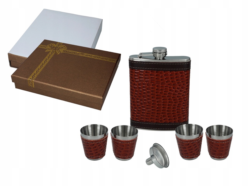 Kpl. piersiówka z lejkiem i 4 kieliszkami wzór 2