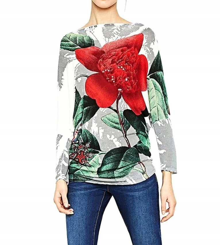 Sweter DESIGUAL DREAM damska kwiaty cekiny r. M/38