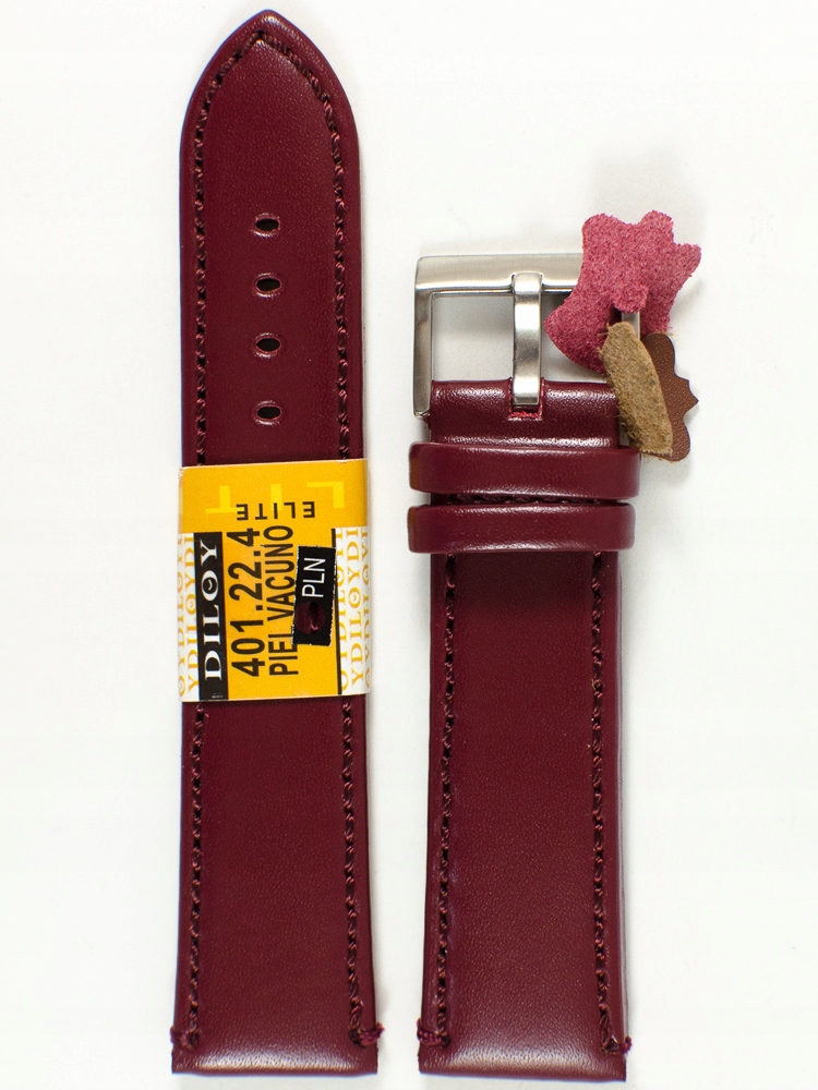 Bordowy pasek skórzany do zegarka - Diloy - 22 mm