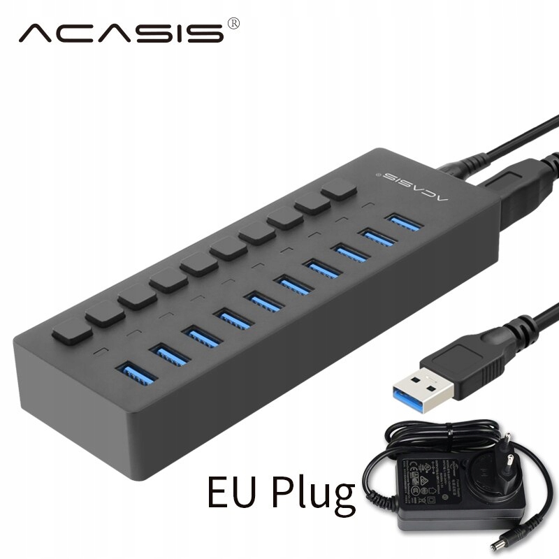 Zasilany USB 3.0 HUB z ładowarką 10-portowe