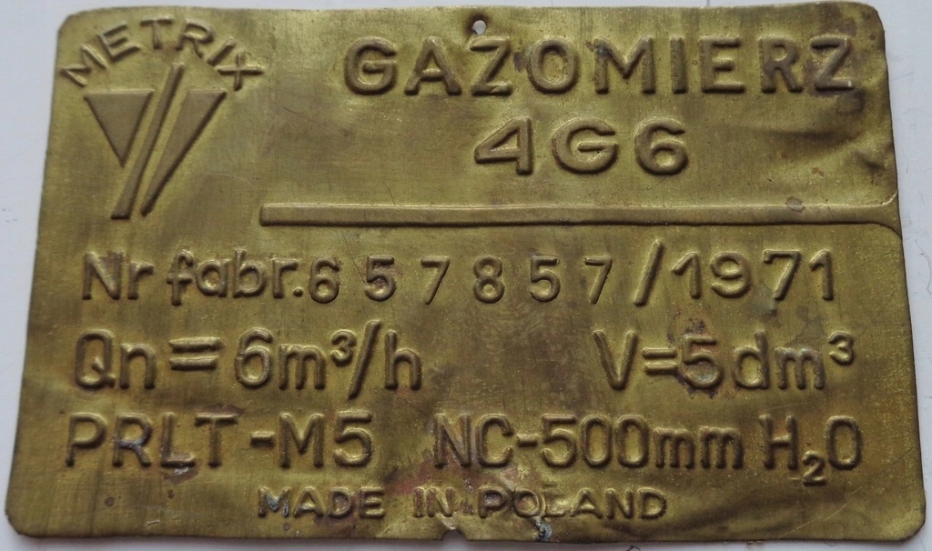 TABLICZKA ZNAMIONOWA -GAZOMIERZ -METRIX- 1971-B5