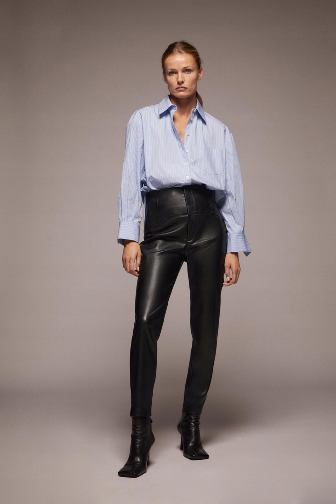 ZARA __ SPODNIE EKO SKÓRA WYSOKI STAN CZARNE __ M