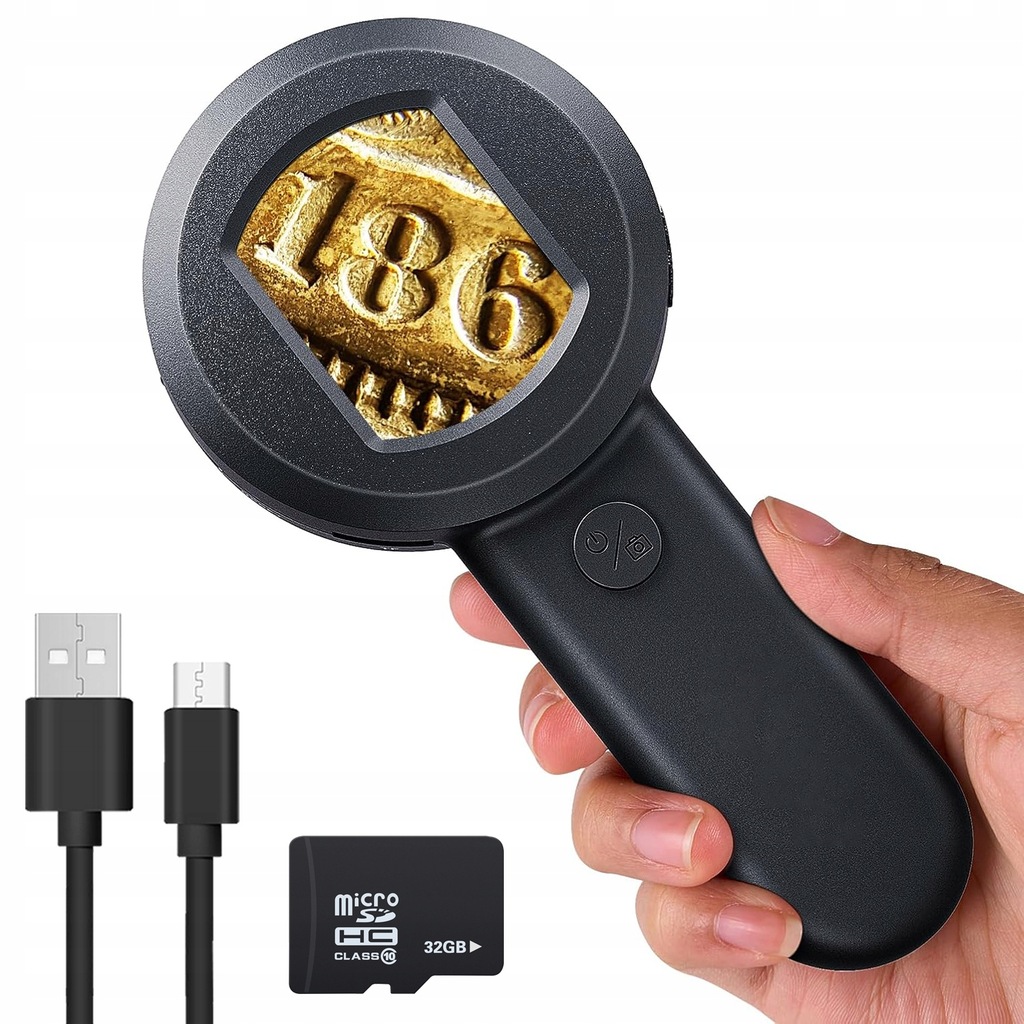 CYFROWA LUPA SZKŁO POWIĘKSZAJĄCE 8LED EKRAN 2CALE HD IPS ZOOM 100x 16Mpx PC