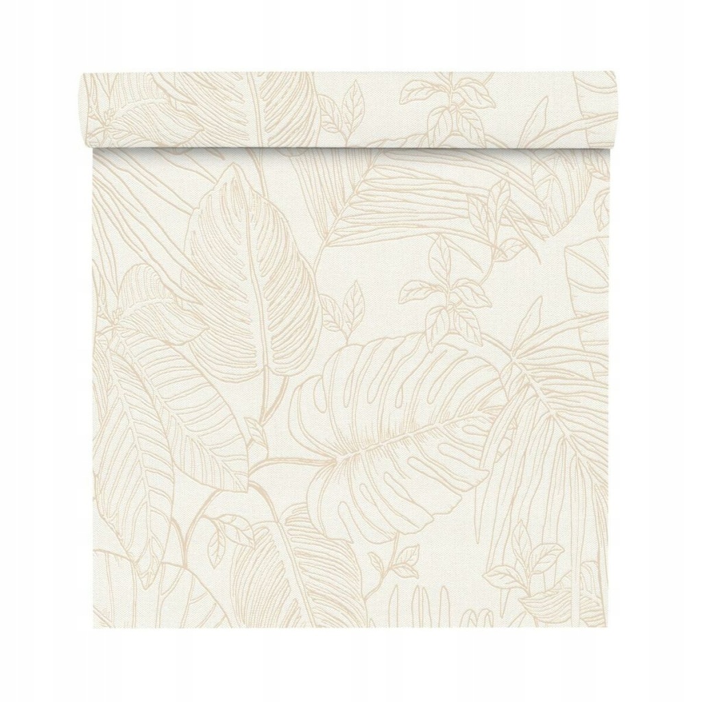 Tapeta Tropical liście kremowa winylowa na