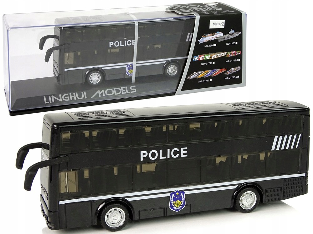 Autobus Policyjny Dwupiętrowy Czarny z Naciągiem D