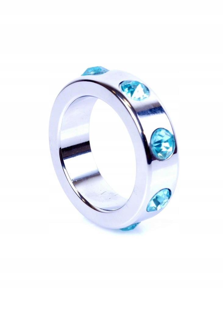 Pierścień-Metal Cock Ring with Light Blue Diamonds