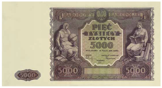 5000 ZŁOTYCH 1946 KOPIA BANKNOTU - WIELKA - 18,9 x 10 cm