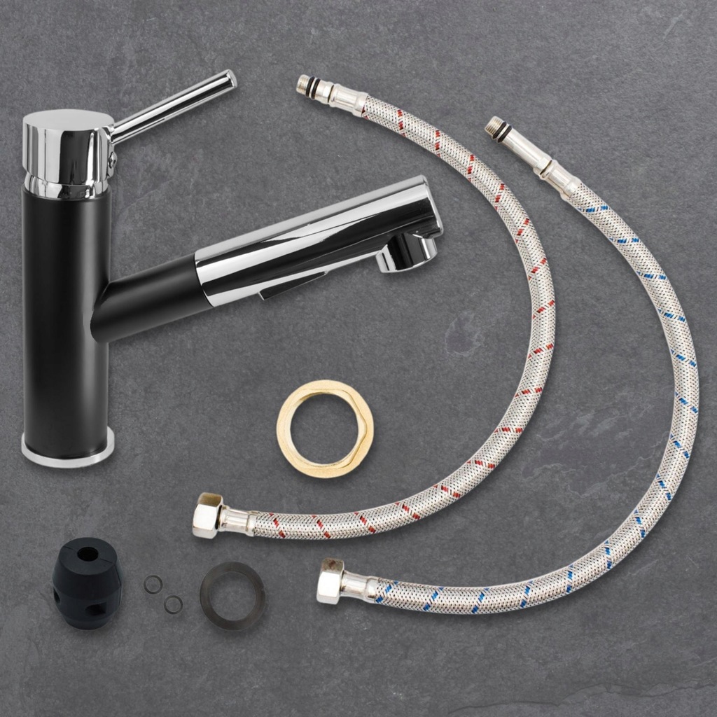 Купить Смеситель для кухни с выдвижным изливом, ЧЕРНЫЙ, хром: отзывы ...