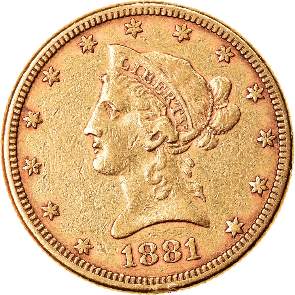 Moneta, USA, Coronet Head, $10, Eagle, 1881, U.S.