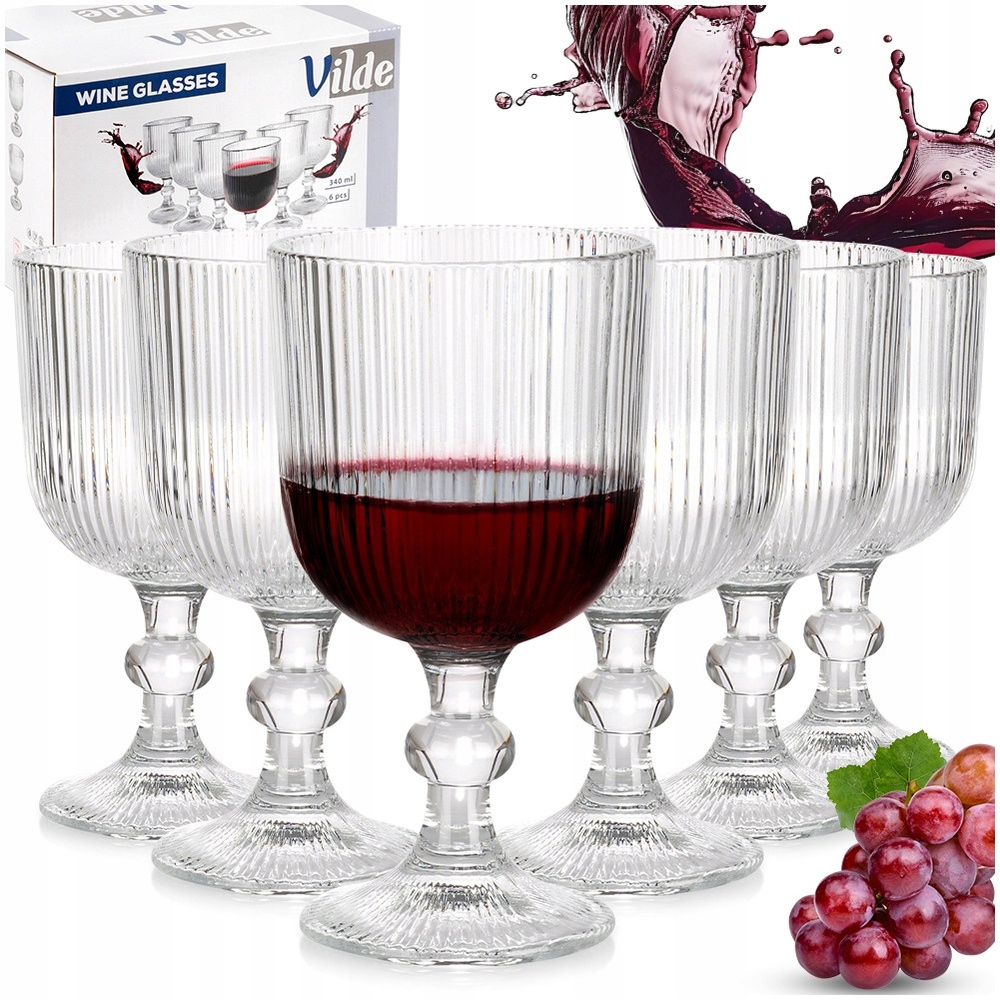 6x Kieliszki RYFLOWANE do wina białego czerwonego wody deserów szklane