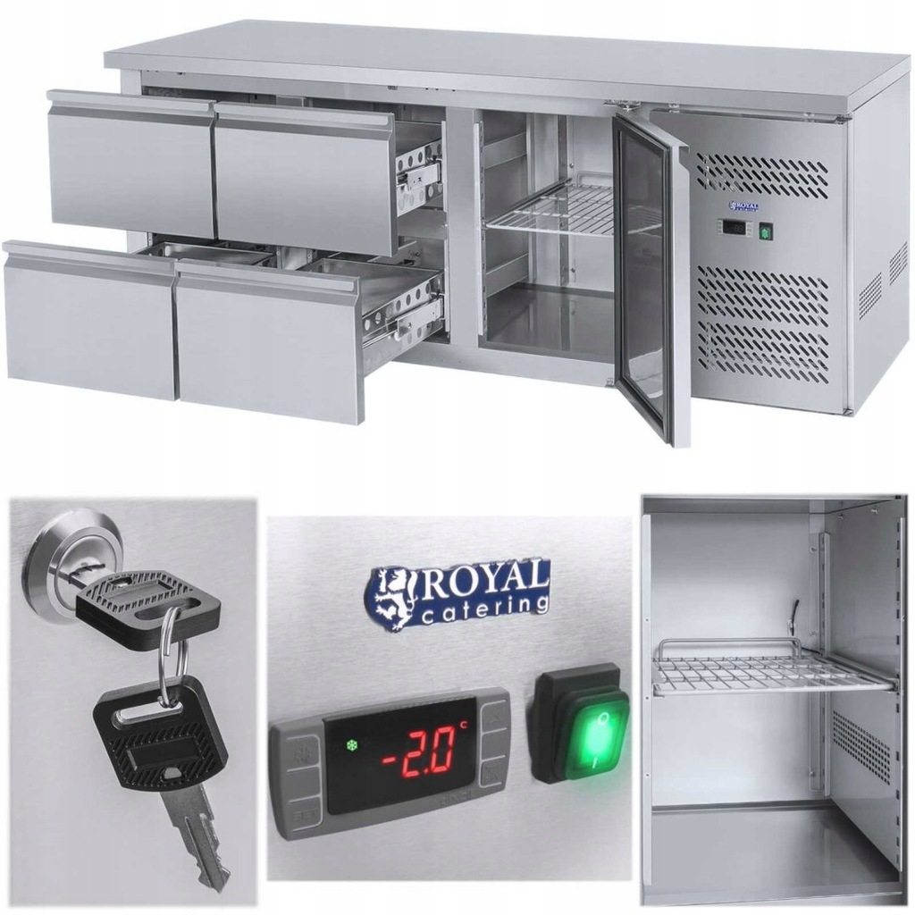 Stół chłodniczy ze stalowym blatem roboczym 4 szuflady od -2 do 10deg;C 179