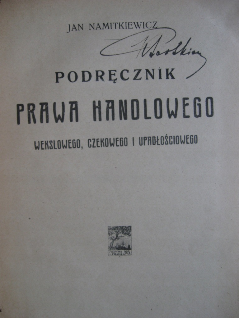 PRAWO HANDLOWE Podręcznik, Namitkiewicz 1919