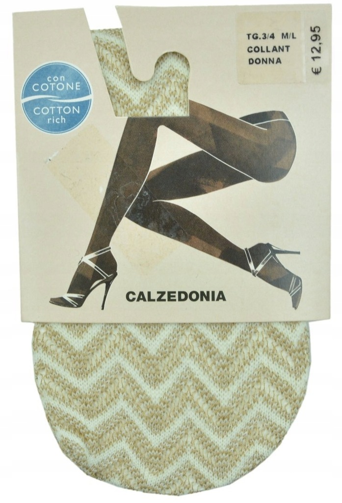 CALZEDONIA rajstopy biało beżowe zygzaki M/L 3/4