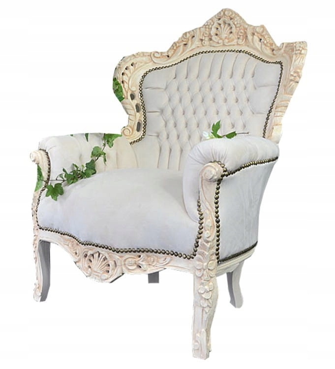 Fotel biały rzeźbiony tron do salonu ludwik barok fotele