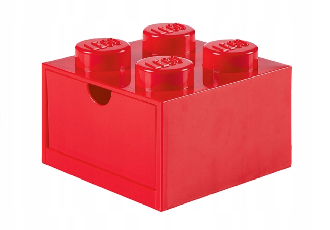 Pudełko z szufladą i 4 wypustkami Lego, czerwony w kształcie klocka