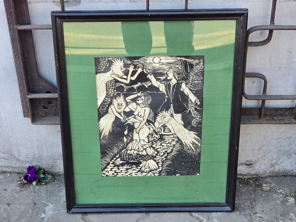 Stary obraz grafika Franciszek Kurzeja Szczyga