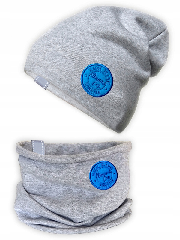 Szary Komplet bawełniany wiosna jesień CZAPKA + TUBA komin r. 46-48