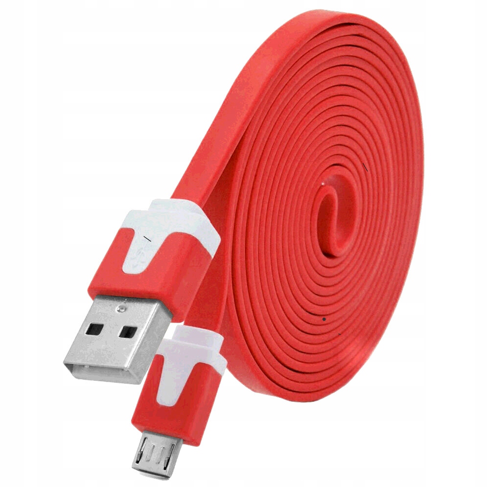 Płaski Kabel USB - microUSB typ B 2M czerwony