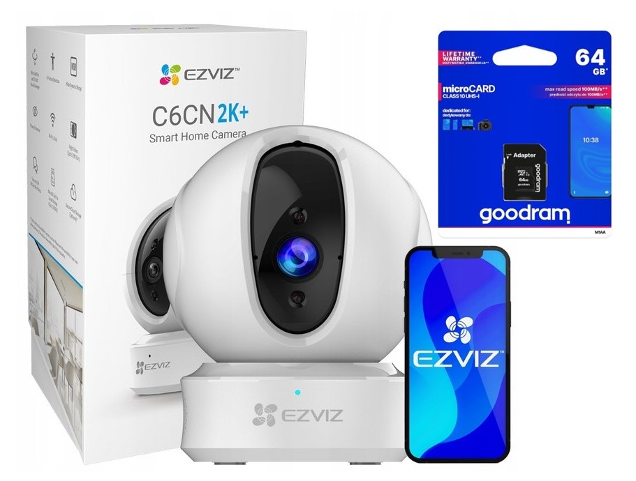 Kamera EZVIZ C6CN 2K+ WIFI Wewnętrzna 4MPx + KARTA GOODRAM 64GB